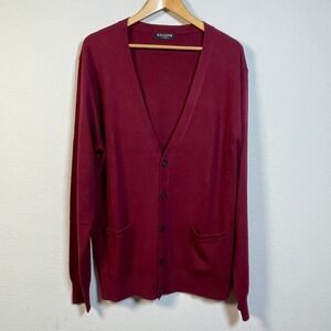 Kallspin Cashmere Wool Blend Cardigan Sweater Men L Tall Burgundy Dark Academic